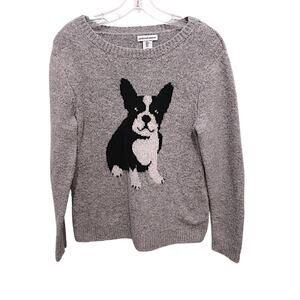 Bulldog Frenchie Dog Sweater Sz S Gray Novelty Long Sleeves Cottage Whymsical